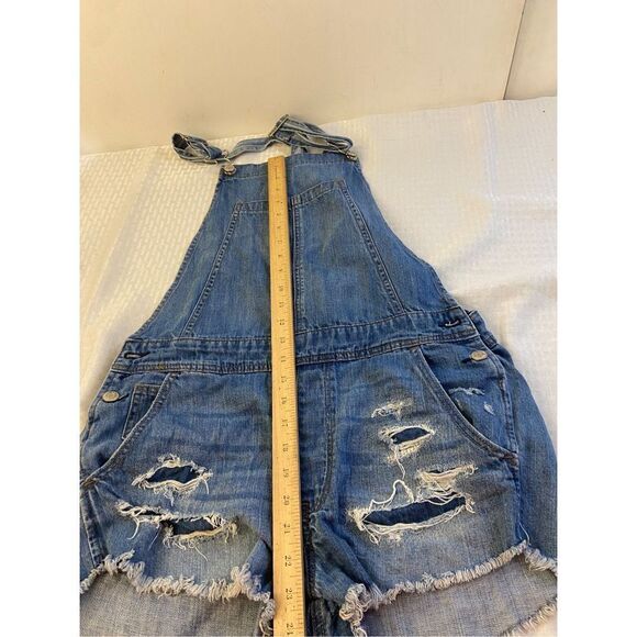 American Eagle denim short overalls medium M distressed #54485 - Picture 8 of 8